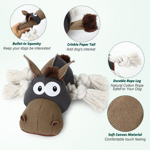 PUHOHUN Squeaky Dog Toys for Large Chewers Dog Toys with Crinkle Paper and Squeaker (Umber, Donkey)